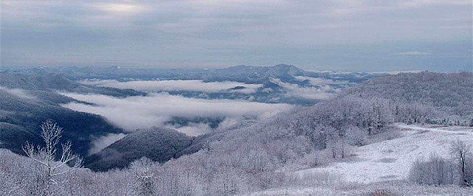 Snow covered mountains in East Tennessee.
